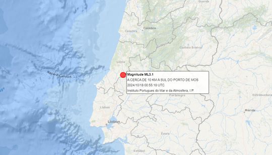 Sismo de magnitude 3,1 registado a sul de Porto de Mós de madrugada