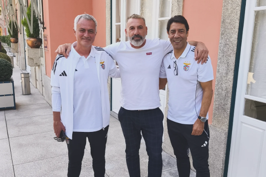 Fernando Aguiar ladeado por José Mourinho e Rui Costa - Foto: Fernando Aguiar/Instagram
