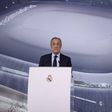 Florentino Pérez, reeleito presidente do Real Madrid até 2029, a discursar