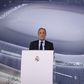 Florentino Pérez, reeleito presidente do Real Madrid até 2029, a discursar