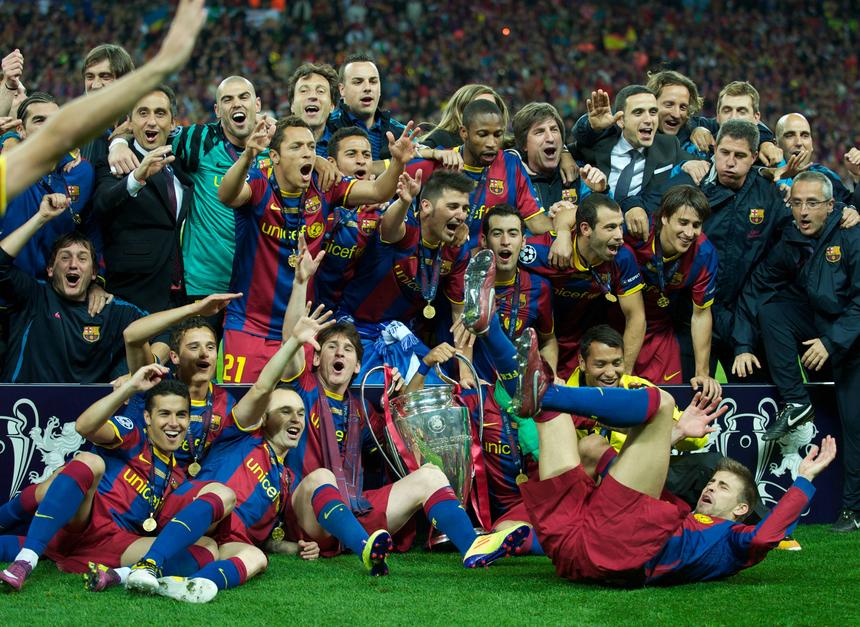 Barcelona de Pep Guardiola, Messi, Xavi, Iniesta ou Puyol a celebrarem a conquista da Liga dos Campeões com Pep Guardiola como treinador - FOTO:Imago