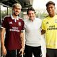 O treinador Unai Emery com oe reforços Ruggeri e Suzuki