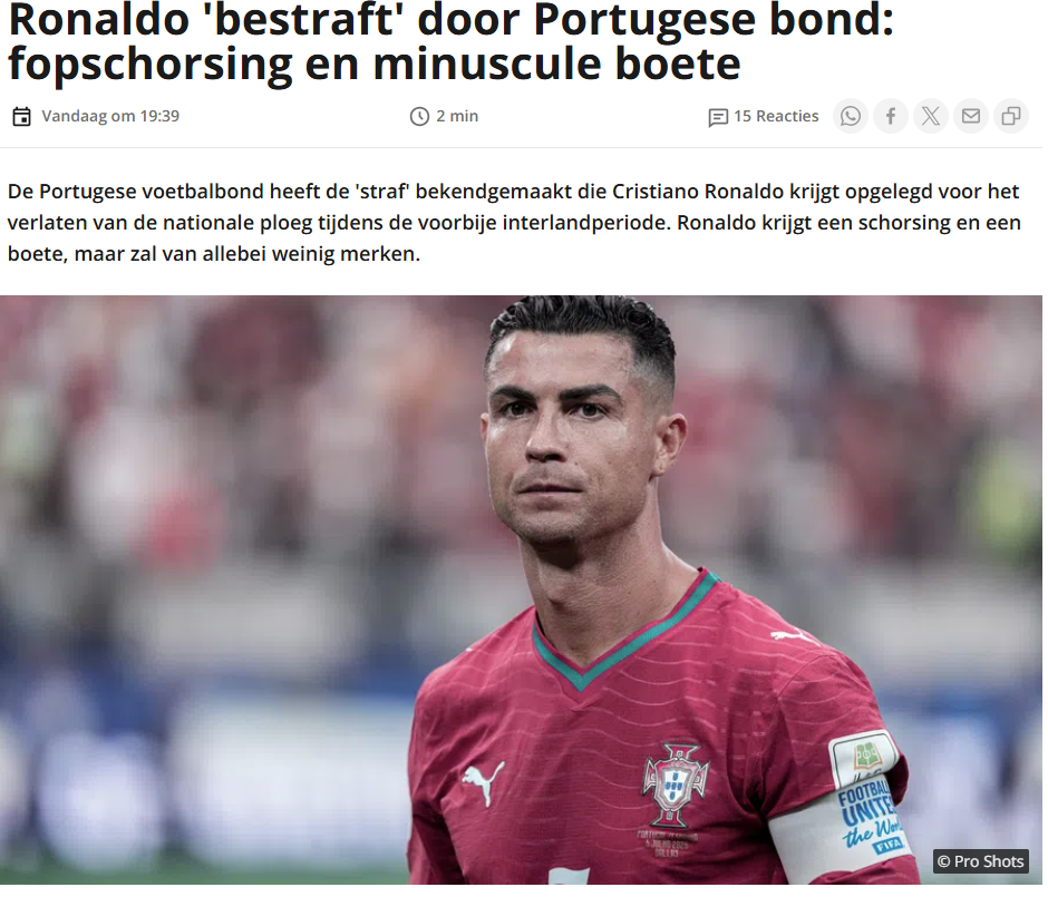 Voetbal International (Países Baixos): «Ronaldo 'punido' pela Federação Portuguesa: suspensão simbólica e multa irrisória»