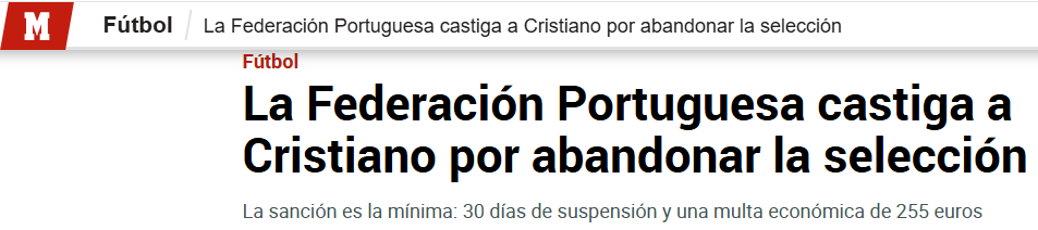 Marca (Espanha): «A sanção é a mínima: 30 dias de suspensão e uma multa de 255 euros»