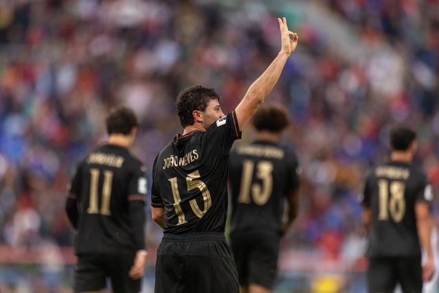 João Neves a festejar o primeiro 'hat trick' por Portugal