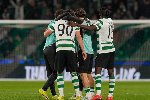 Festa dos jogadores do Sporting após o 5-0 ao Bodo/Glimt