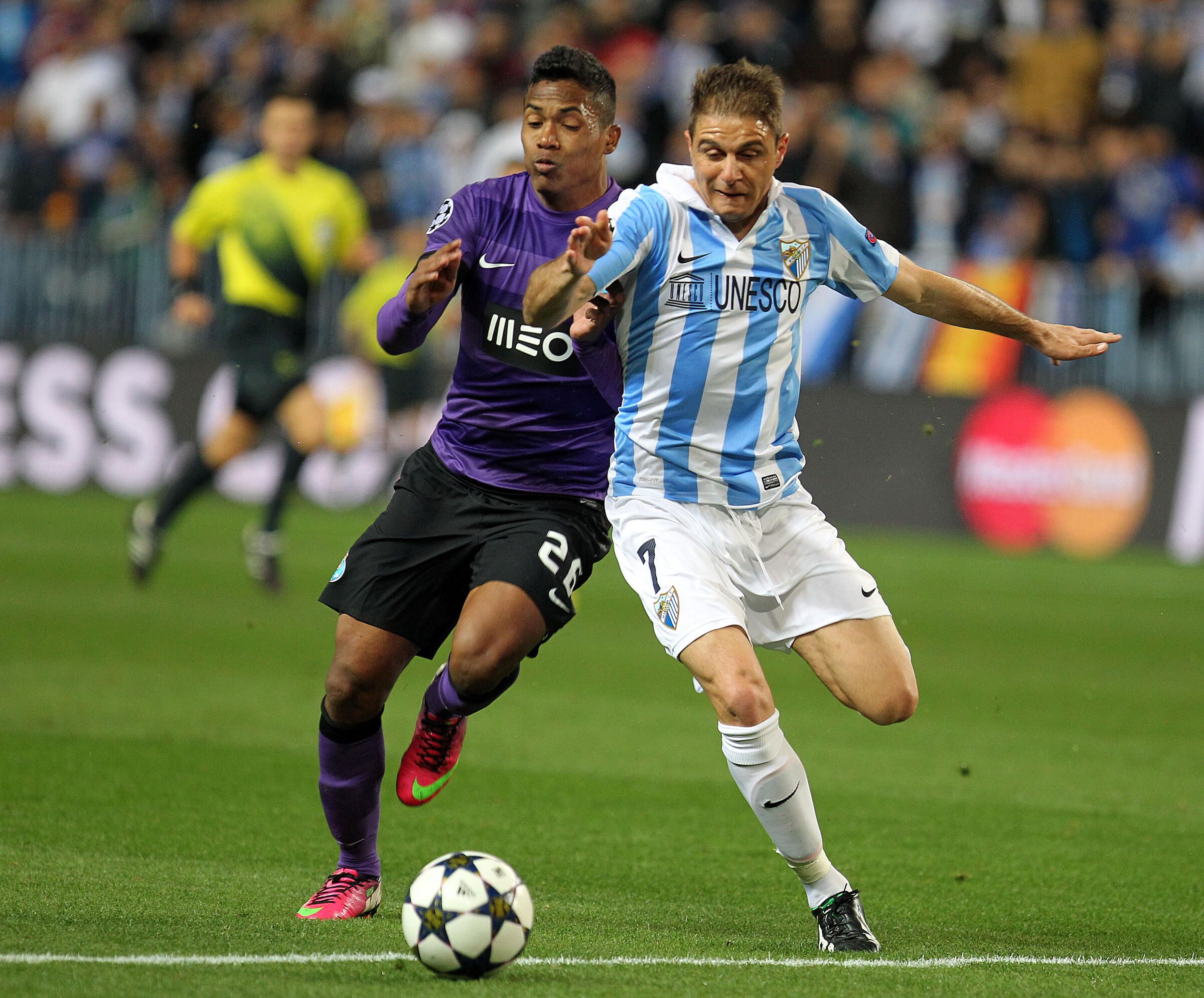 O Málaga, Com Antunes, Eliseu e Duda surpreendeu o mundo ao ficar muito perto de chegar às meias-finais da Champions em 2012/13, depois de eliminar o FC Porto. Desceu até à 3.ª divisão em 2023, agora luta pelo retorno à LaLiga (VITOR GARCEZ/ASF)