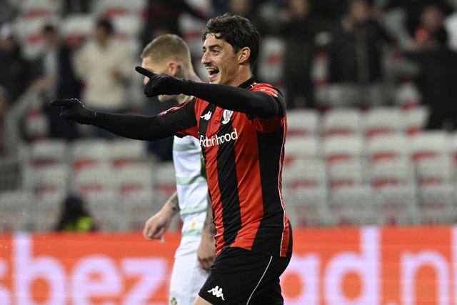 Tiago Gouveia marcou dois golos na vitória do Nice sobre o Go Ahead Eagles na Liga Europa — Foto: IMAGO