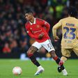 Marcus Rashford a defrontar o Barcelona pelo Man. United
