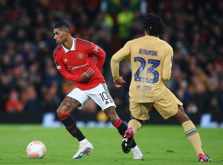 Marcus Rashford a defrontar o Barcelona pelo Man. United
