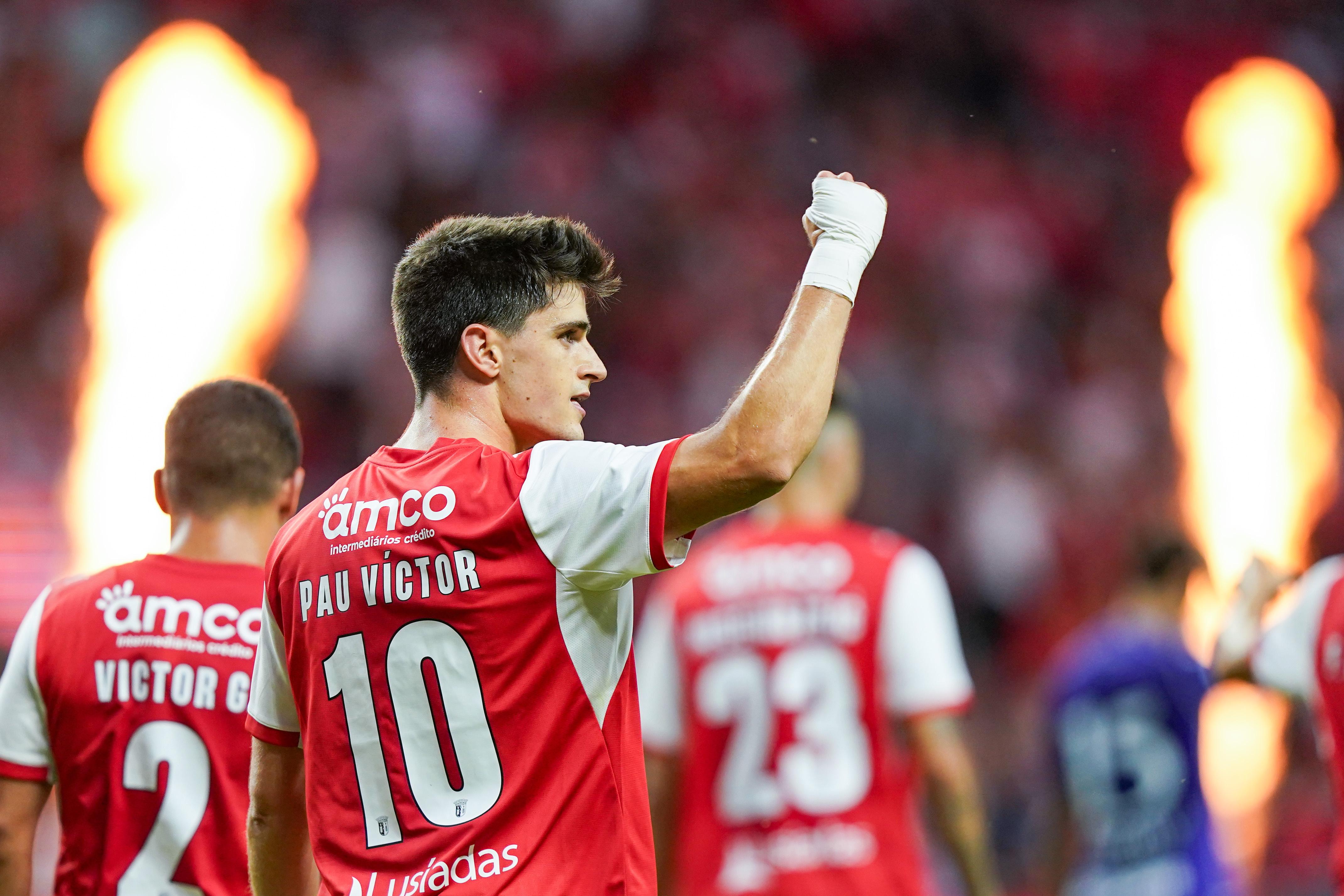 Pau Víctor marcou, aos 25 minutos, de penálti, o primeiro golo do SC Braga diante do Áustria Viena — Foto: Hugo Delgado/LUSA