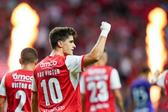 Pau Víctor marcou, aos 25 minutos, de penálti, o primeiro golo do SC Braga diante do Áustria Viena — Foto: Hugo Delgado/LUSA
