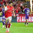 Pau Víctor apontou, de penálti (25'), o golo que vai dando vantagem ao SC Braga diante do Áustria Viena — Foto: Hugo Delgado/LUSA