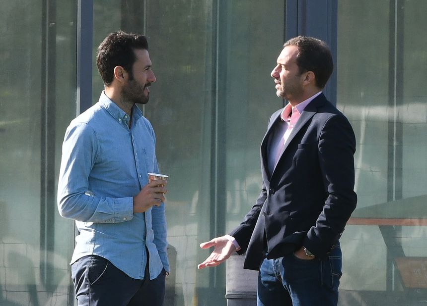 Hugo Viana à conversa com o presidente Frederico Varandas, em Alcochete