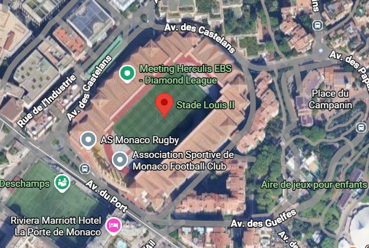 Stade Louis II, do Mónaco - Imagem: Google Earth