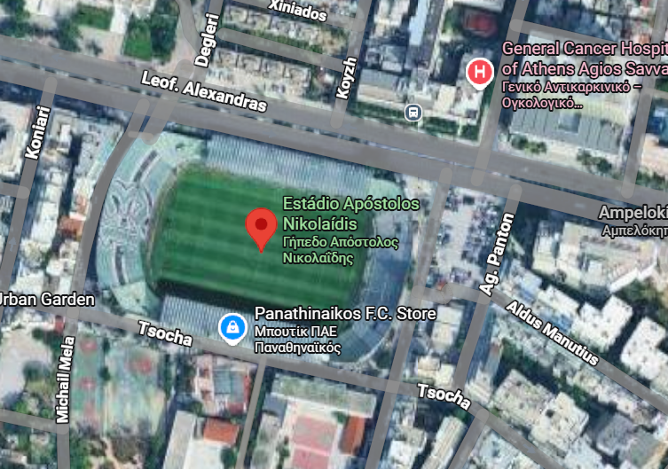 Estádio Apostolos Nikolaidis, do Panathinaikos - Imagem: Google Earth