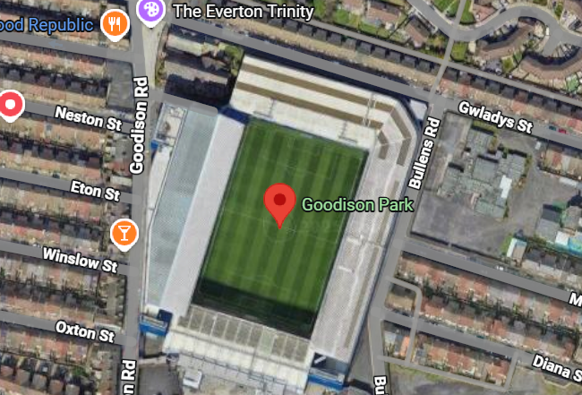 Goodison Park, do Everton - Imagem: Google Earth