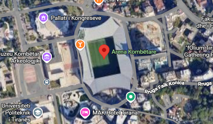 Air Albania Stadium, Arena Kombetare, Seleção da Albânia - Imagem: Google Earth