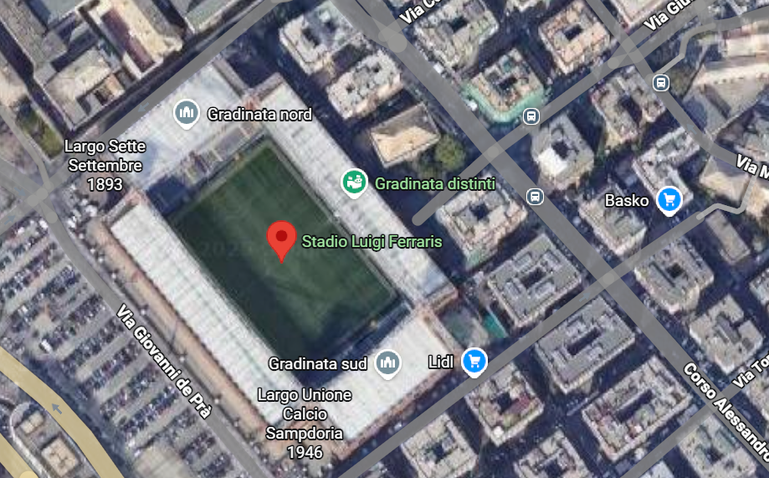 Estádio Luigi Ferraris, do Génova e da Sampdoria - Imagem: Google Earth