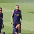 Neymar e Mbappé a treinarem pelo PSG, em 2023