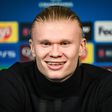 Erling Haaland, avançado do Manchester City, em conferência de imprensa