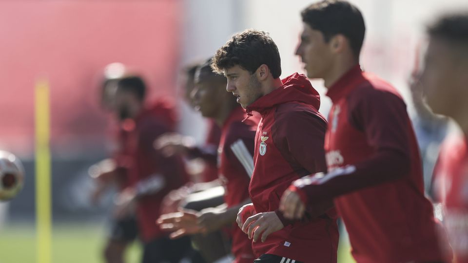 João Neves já no treino do Benfica antes do Toulouse, Bernat é única baixa