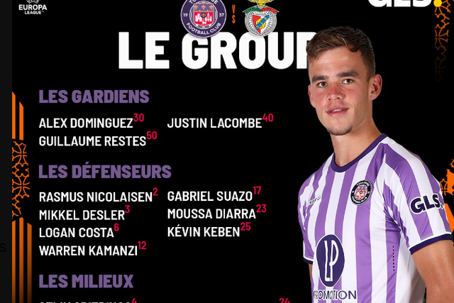 Toulouse revela convocados para o Benfica