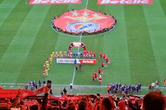 Estádio da Luz ao rubro com a entrada de Benfica e Aves SAD em campo