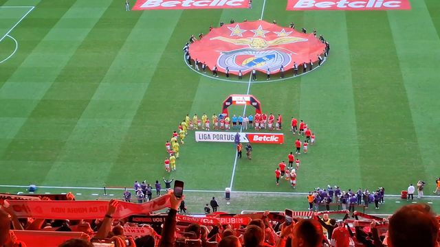 Estádio da Luz ao rubro com a entrada de Benfica e Aves SAD em campo