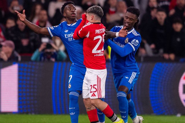 Vinícius Jr. e Prestianni, avançados de Real Madrid e Benfica — Foto: IMAGO