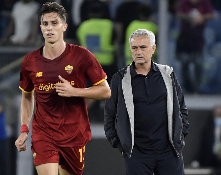 Calafiori e Mourinho na Roma