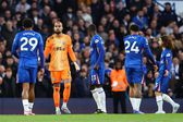 Jogadores do Chelsea em Stamford Bridge para a Premier League