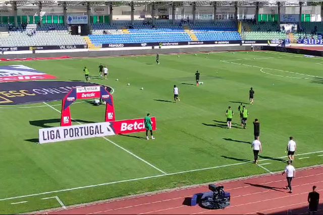 Aquecimento do Casa Pia para o jogo com o FC Porto