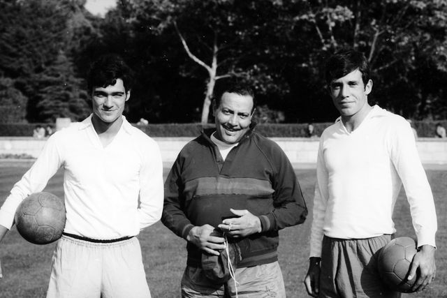 Otto Glória e Humberto Coelho num treino da Seleção Nacional em 1970