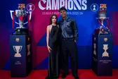 Inés García e Lamine Yamal na festa do Barcelona. Foto Marc Graupera - FC Barcelona