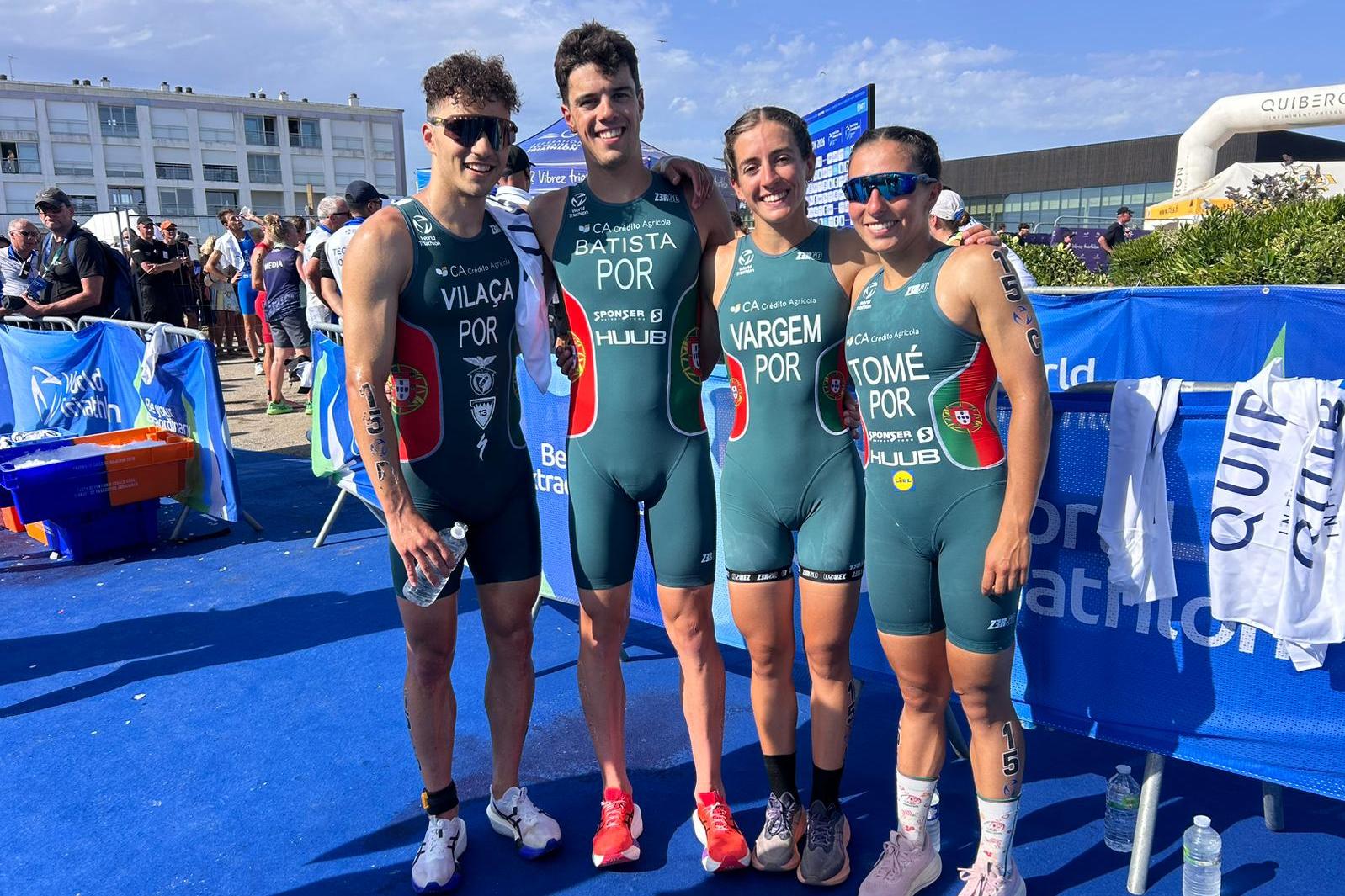 A estafeta mista portuguesa foi quinta classificada entre as 17 nações concorrentes em Quiberon. Foto FTP/World Triathlon