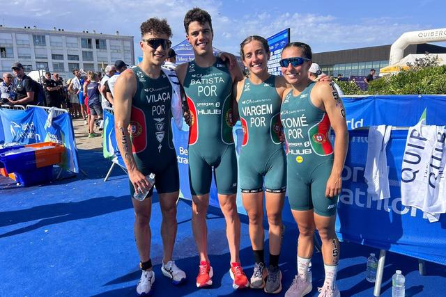 A estafeta mista portuguesa foi quinta classificada entre as 17 nações concorrentes em Quiberon. Foto FTP/World Triathlon