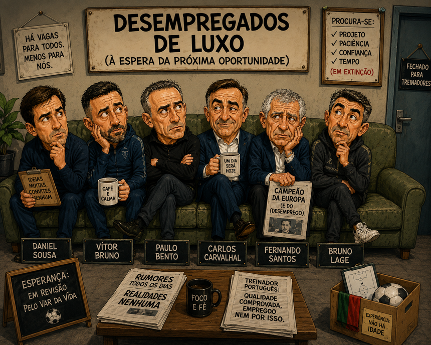 Seis dos treinadores portugueses há mais tempo no desemprego (Imagem gerada pelo chatgpt)
