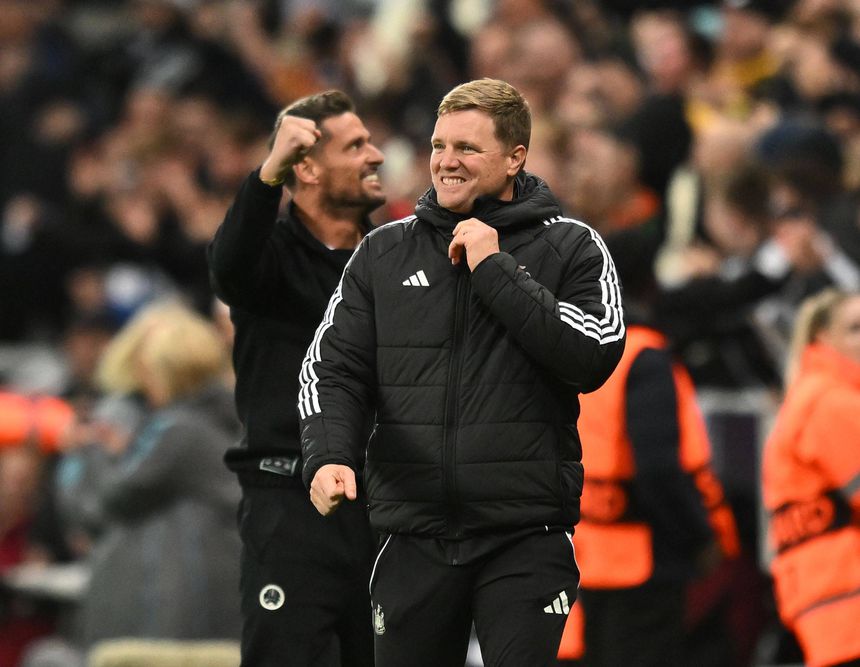 A satisfação no rosto de Eddie Howe após a vitória frente ao Benfica