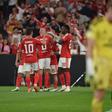 Jogadores do Benfica festejam golo contra o Celtic. Foto Miguel Nunes