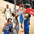Aday Mara abafa Wembanyama. Foto X/OKC Thunder