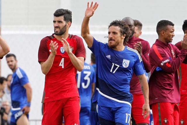 Margaça no fim do particular entre Portugal e Chipre, no Estoril, em 2017 — Foto: Rui Raimundo