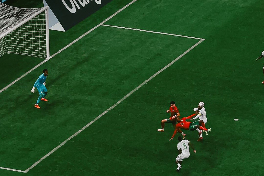 O momento do golo de El Kaabi, o 2-0 de Marrocos - Foto: Confederação Africana de Futebol