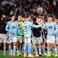 Jogadores do Celta de Vigo a festejarem o apuramento para o play-off