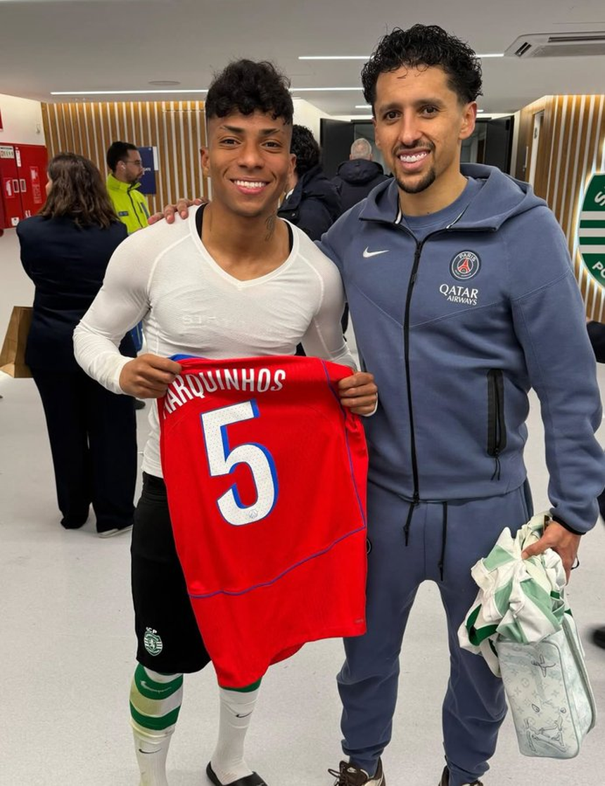 Alisson e Marquinhos nas cabinas de Alvalade - Foto: X/UNIVERSO SPORTING