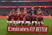 Equipa do Benfica em setembro de 2023, com os cinco jogadores cedidos ao Euro 2024: Trubin, Bah, António Silva, João Neves e Kokçu  (Foto: Sérgio Santos)