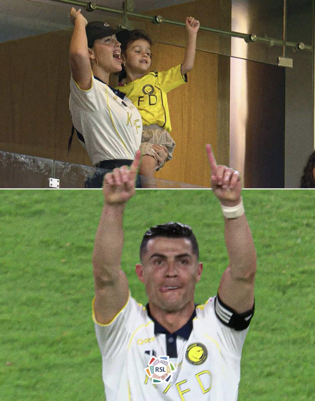 Ronaldo agradece a Georgina e à família durante o jogo (D.R.)