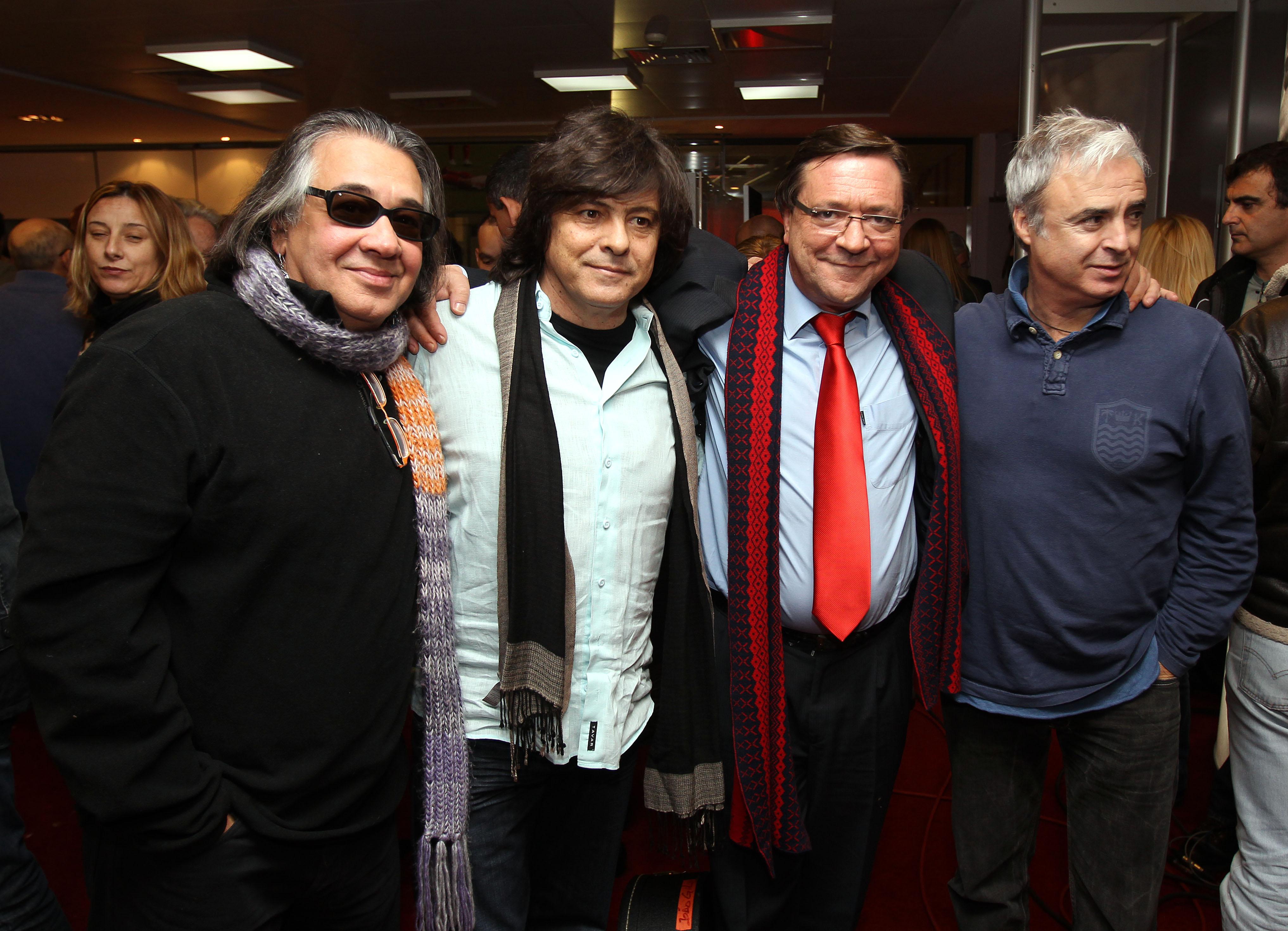 Luís Represas (segundo da esquerda) com Fernando Girão, João Malheiro e João Gil no 70.º aniversário de Eusébio, no Estádio da Luz em janeiro de 2012 - Foto: A BOLA/Miguel Nunes