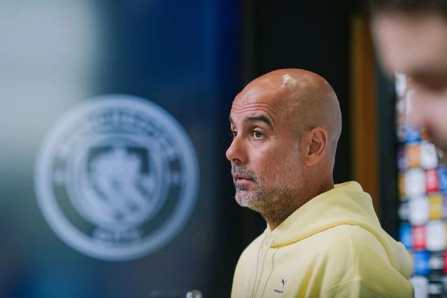 Pep Guardiola na conferência de imprensa em antevisão ao jogo com o Tottenham Foto: Manchester City