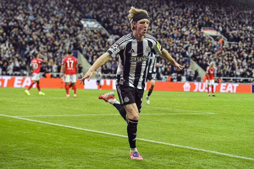 Anthony Gordon festeja golo ao Benfica na Liga dos Campeões